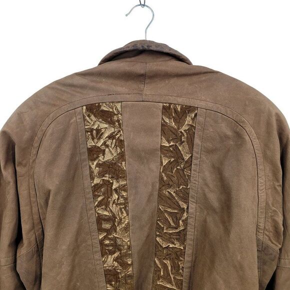 Vintage Alamo Uomo Leather Bomber Jacket L Cognac Crinkle Gold Dolman Cinched - Picture 10 of 15